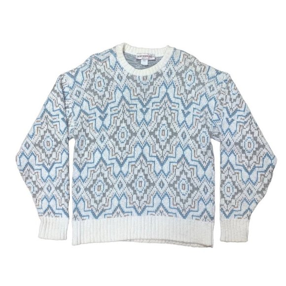 Vintage Sweater Men's Size Large Ivory Blue Beige Cotton Knit Northern‎ Isles - Picture 1 of 6